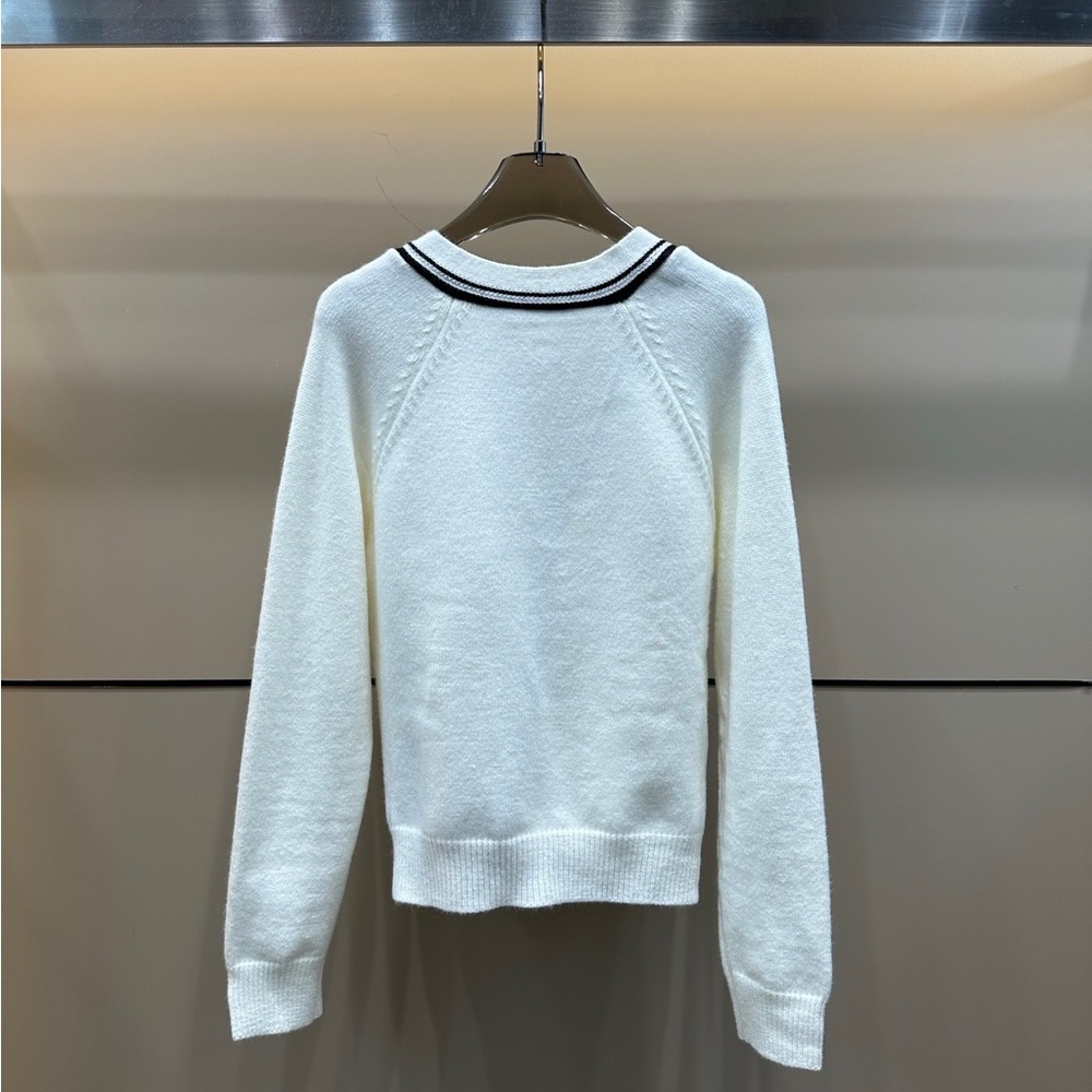 White Cardigan with Black Trim - Picture 2 of 4